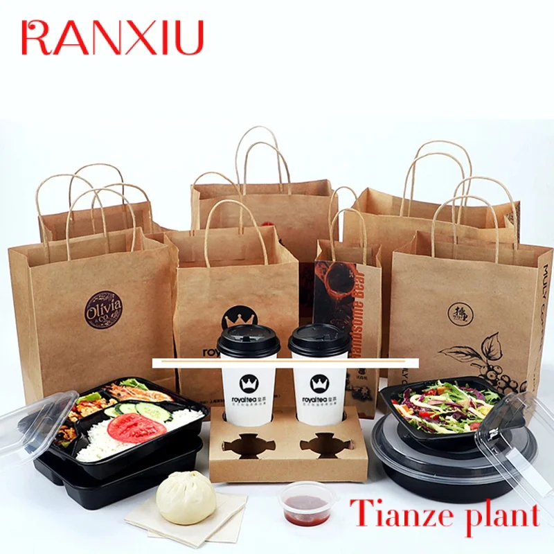 Custom Lipack Food Grade Takeaway Kraft Paper Bag Take Out Grocery Brown Paper Bags For Food Packaging