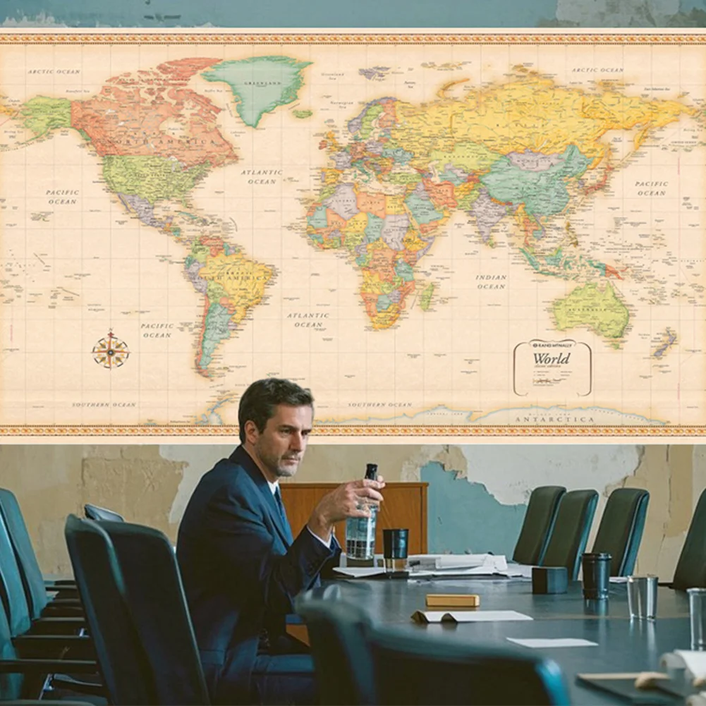 50x32 인치 영어로 세계 벽지도 빈티지 폴리 에스터 천으로 그림 벽 아트 포스터 벽 홈 인테리어 사무실 학교 용품