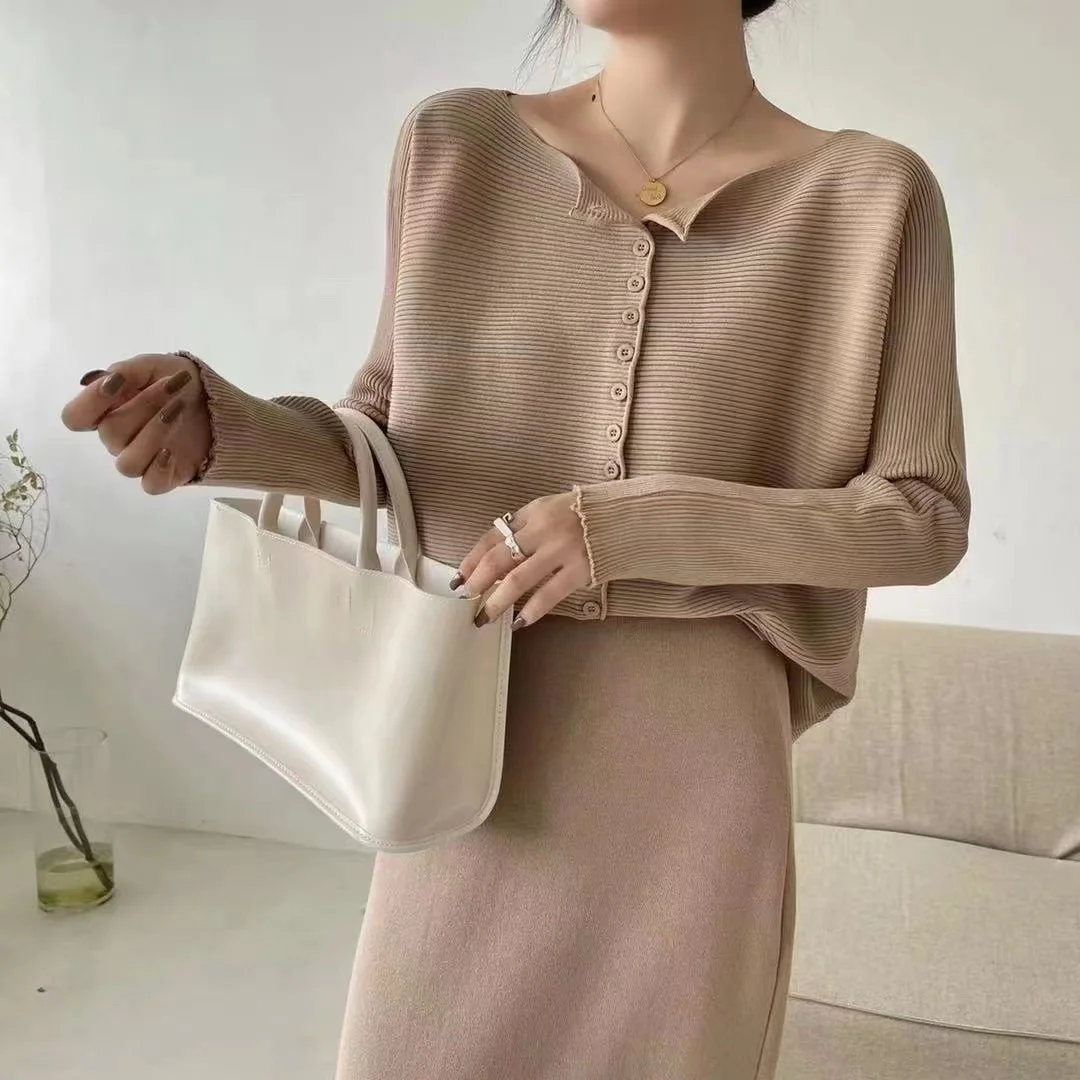 New Autumn Korean Fashion Knitted Two Piece Set for Women Casual Loose Cardigan Sweater + Split Midi Skirt Sets Elegant Suits