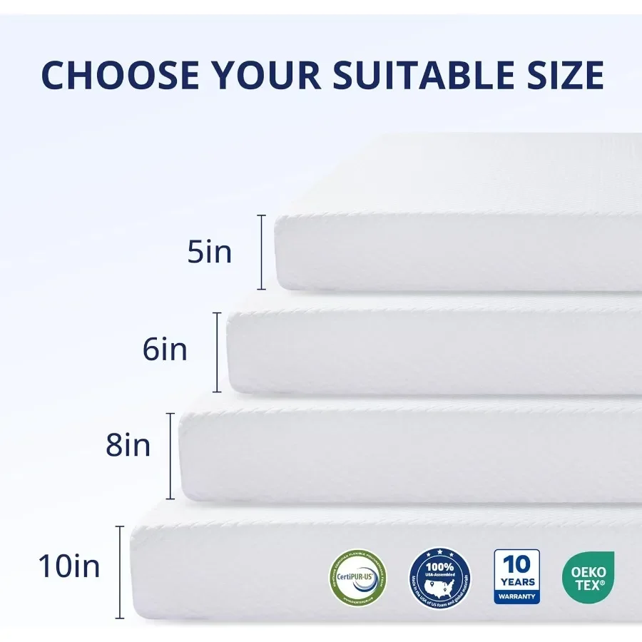 Full Size Memory Foam Mattress 5 Inch for Bedroom, Green Tea Gel Infused Cooling Memory Foam, Charcoal Grey, Pressure-Relieving