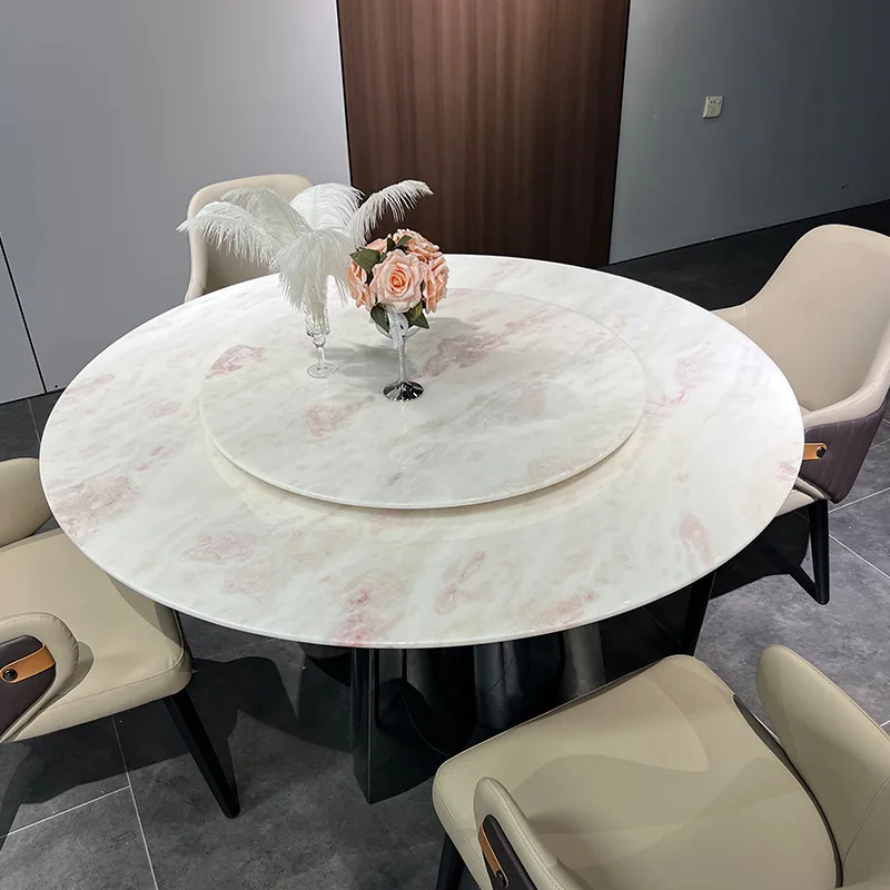 Cream style luxury stone dining table villa natural marble dining table rose rainbow large round table