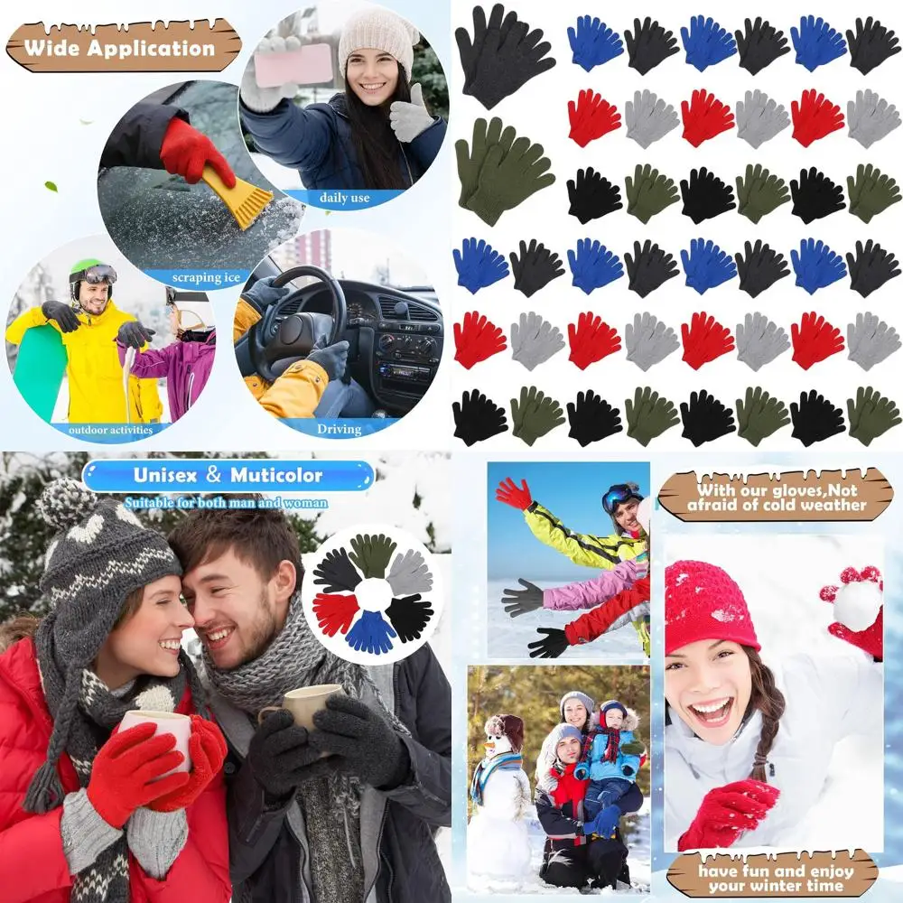 

Handepo 100 Pair Winter Gloves Bulk Warm Knitted Stretchy Gloves Bulk for Men Women Homeless Charity Donation