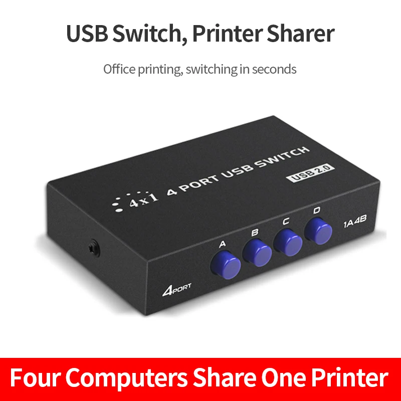 4 Ports USB 2.0 Sharing Switch Switcher 4 or 2 in 1 Out Printer Cable Adapter Box For PC Scanner Printer Laptop Desktop Computer