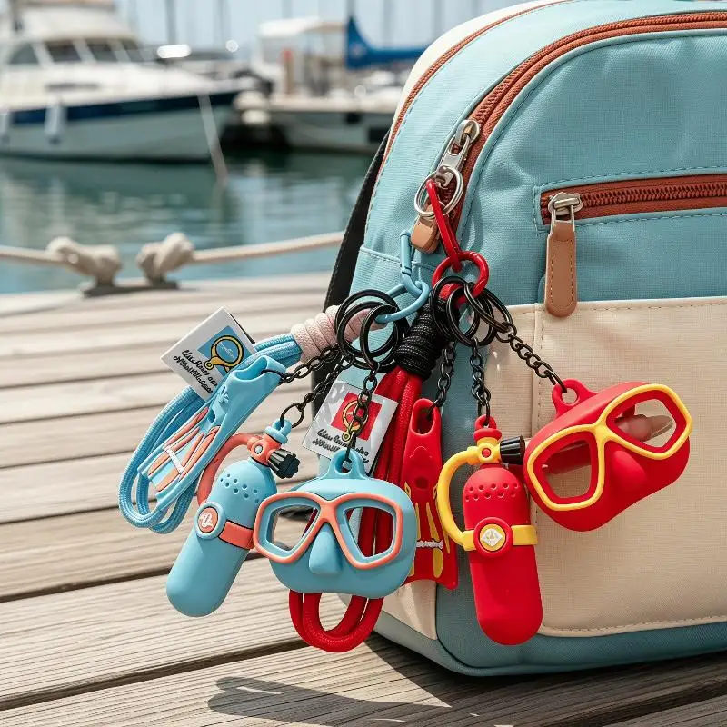 1 Stück Sommer-Tauchausrüstungs-Schlüsselanhänger, Flossen-Masken-Set, Niedlicher Strand-Ozean-Stil Taschenanhänger für Taucher, Alltags-Accessoire – Detail 4
