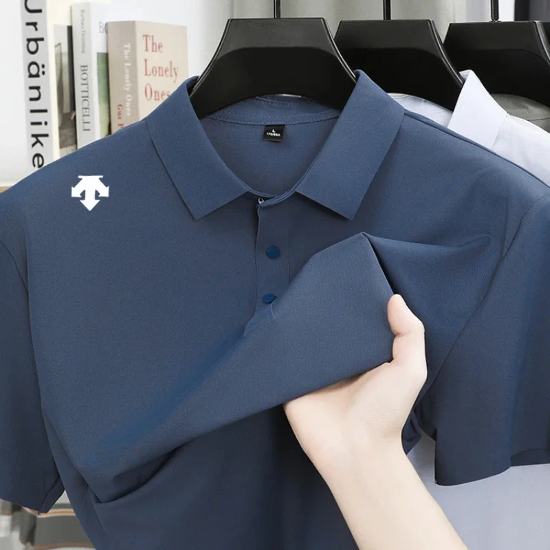 Camiseta Polo de manga corta con estampado de seda para hombre, camiseta deportiva a la moda, camiseta de verano cómoda y transpirable, camiseta de alta gama