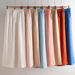 Summer L*P Women's Leg Pants Linen High Waist Straight Wide Light Thin Pants Female Vacation White Full Long Trousers