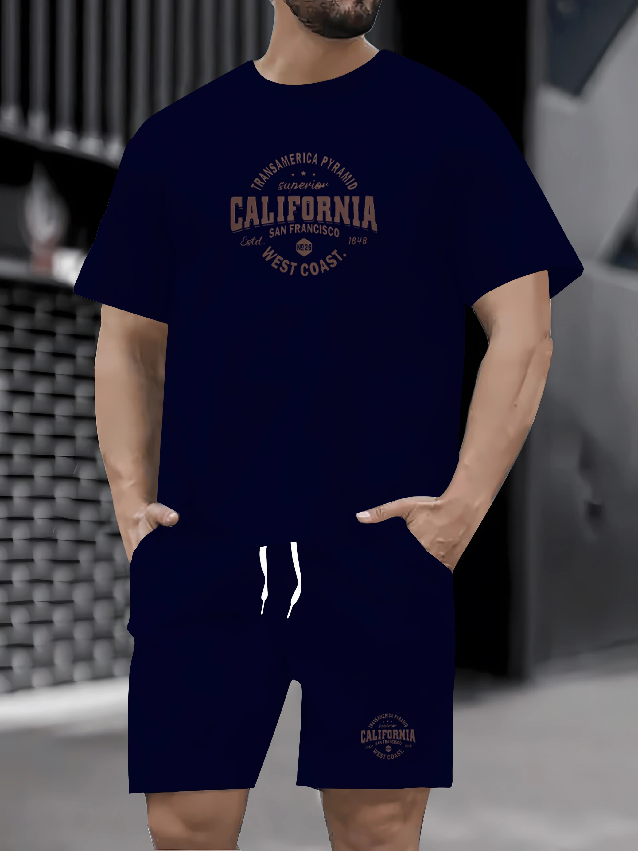 

2025 Summer Men's Short sleeved T-shirt Sports and Leisure Fashion Summer Fashion Comfortable Sports and Fitness Set