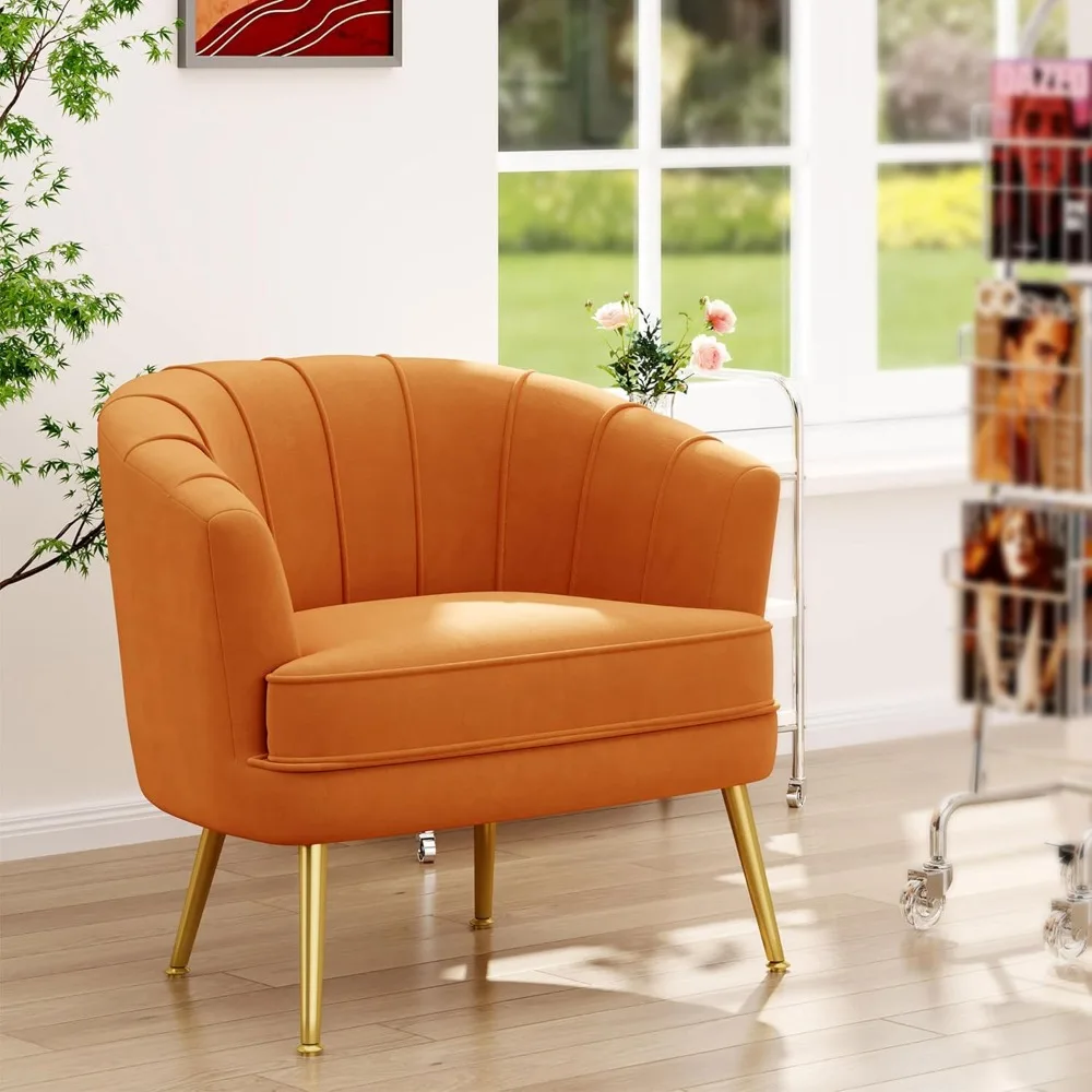 

Velvet Accent Chair, Upholstered Modern Single Sofa Side Chair,Comfy Barrel Club Living Room Armchair with Golden Meta