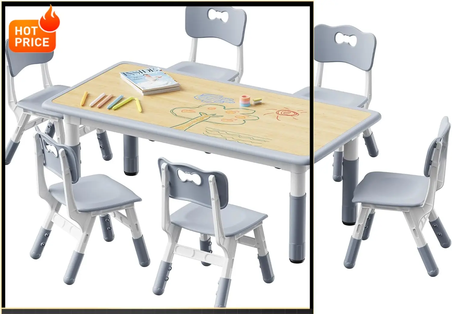 

Бестселлер: Детский стол и 6 стульев, регулируемый по высоте комплект для малышей, столешница с рисунком граффити, для класса/детского сада