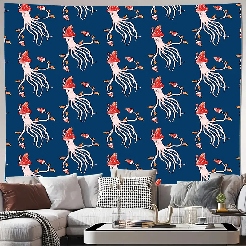 Whimsical Mushroom Forest Tapestry Psychedelic Nature Wall Hanging Cottagecore Decor Fantasy Room Aesthetic Trippy Wall Art Magi