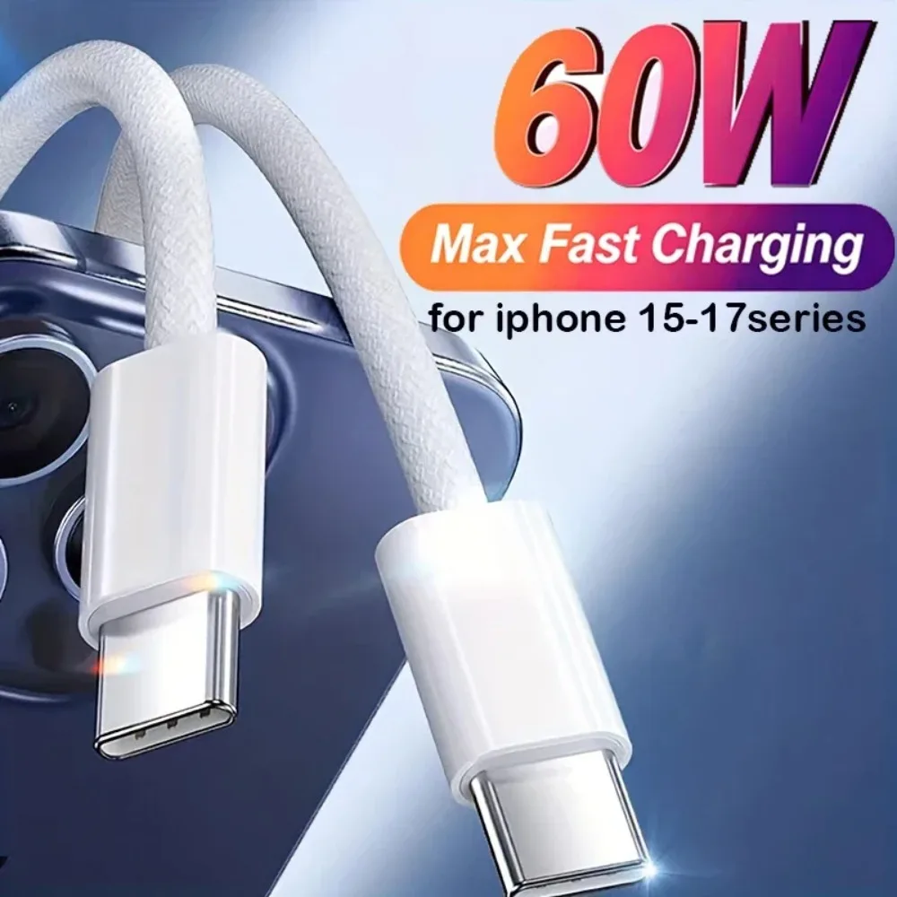 Usb C to Type C Mobile Phone Data Cable Fast Charging PD 60W Braided Charger Cable For Phone15 Android 1Pcs 2Pcs 3Pcs 5pcs