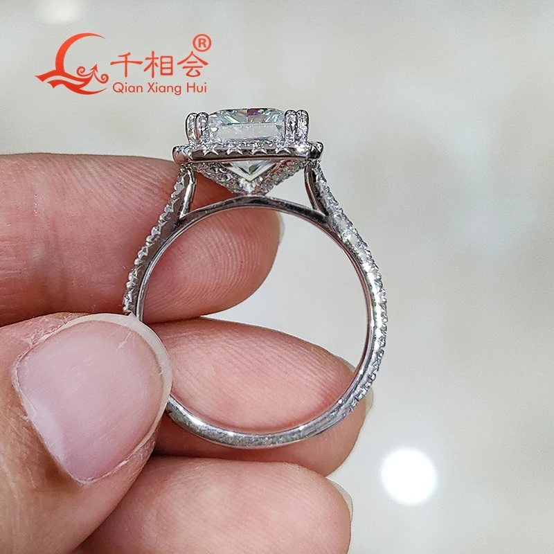 S925 Silver 8*8mm 3ct square hola d vvs white Moissanite ring Men women Ring Luxury Style gift dating