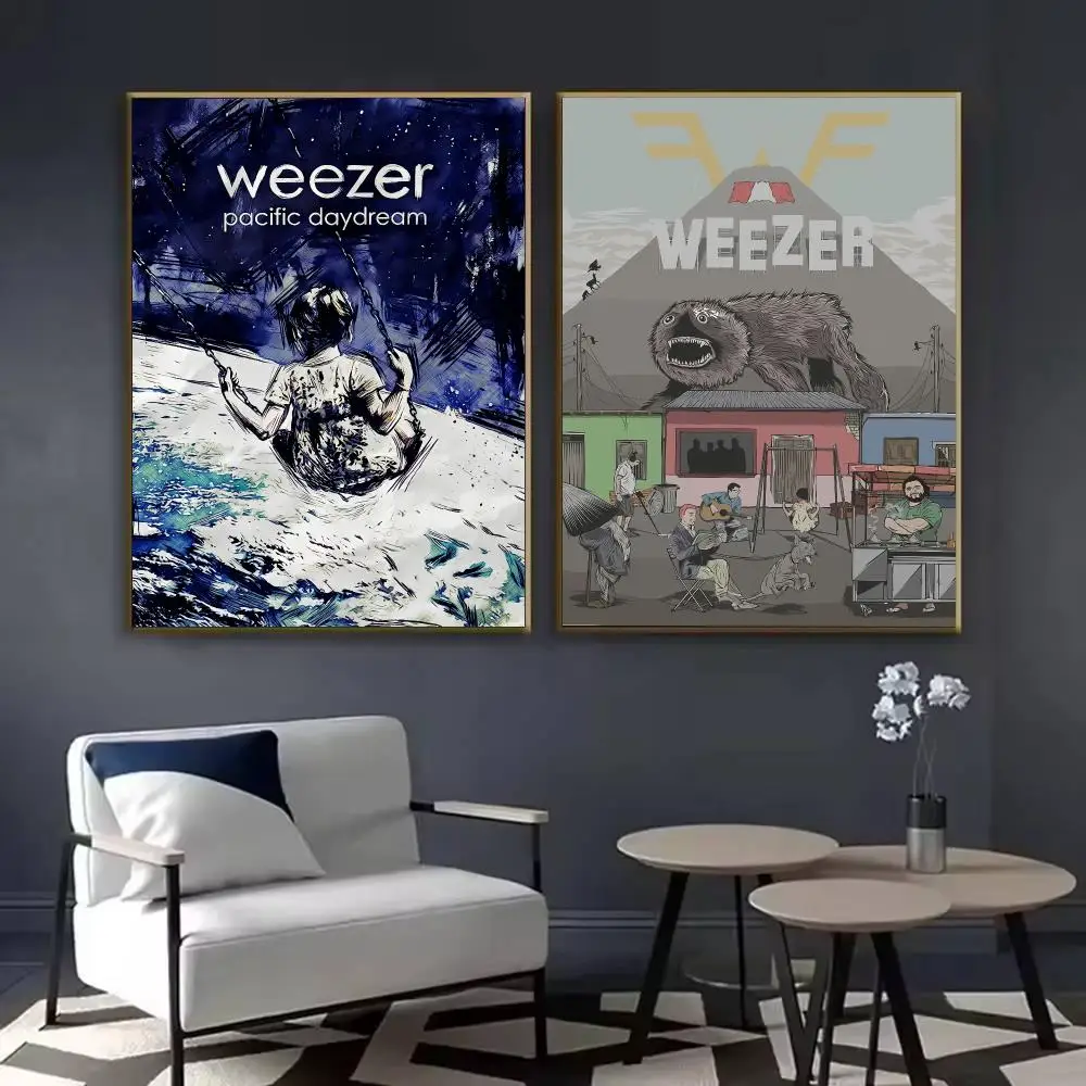 Popular Band W-Weezer Singer Poster Waterproof Sticky Wall Art Print For Bedroom Living Room Hallway Bar Home Decor
