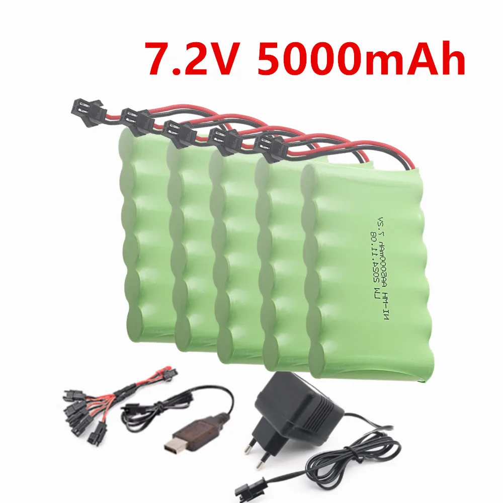 Rechargeable 7.2v Ni-MH Battery 5000mAh 7.2 V For Rc Cars,Trucks,Tanks,Robots,Boat,Toys Parts NiMH AA 7.2 v Battery /USB Charger
