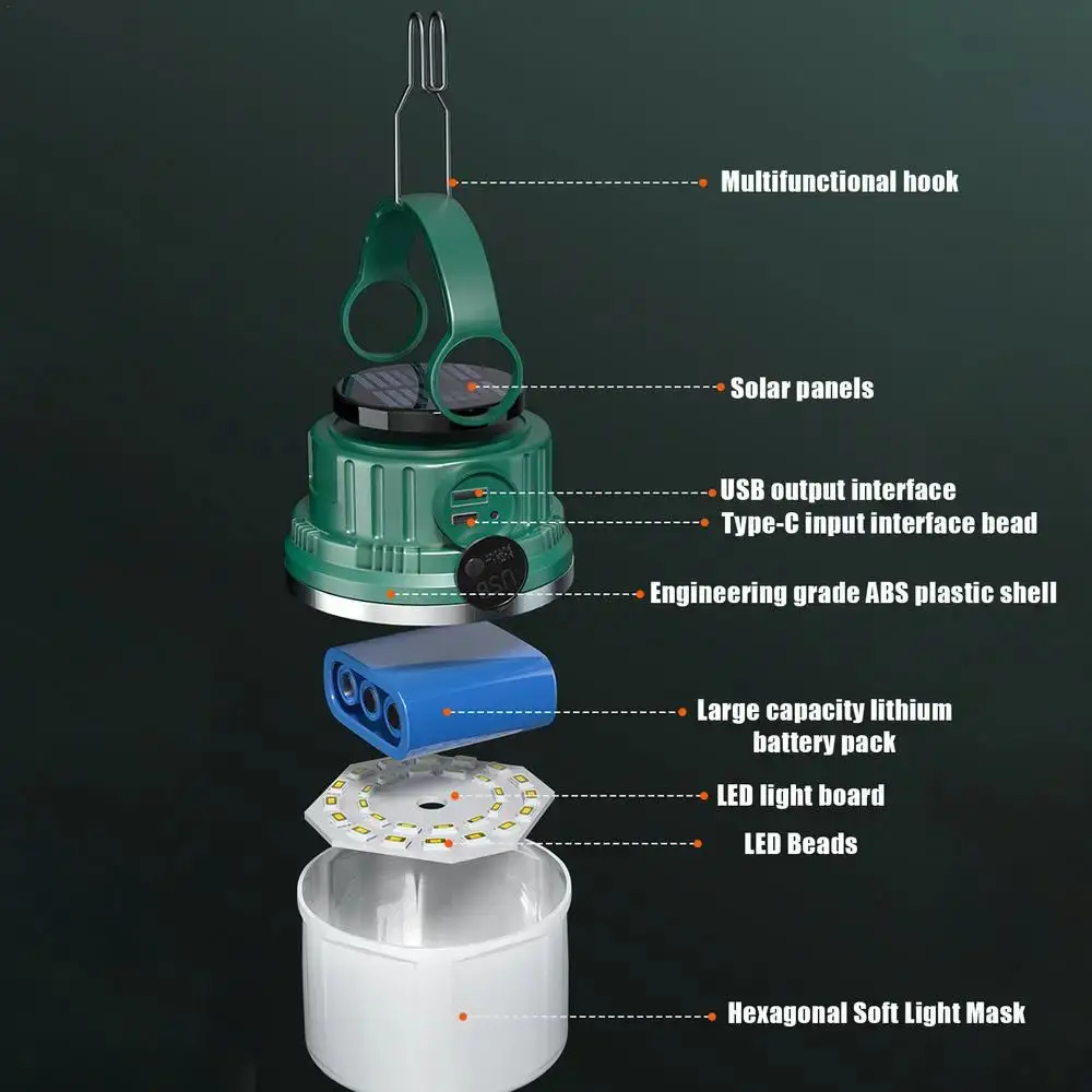 Multifunctional Super Bright Solar Lantern Lights LED USB Rechargeable Outdoor Waterproof Portable Flashlight Camping Light