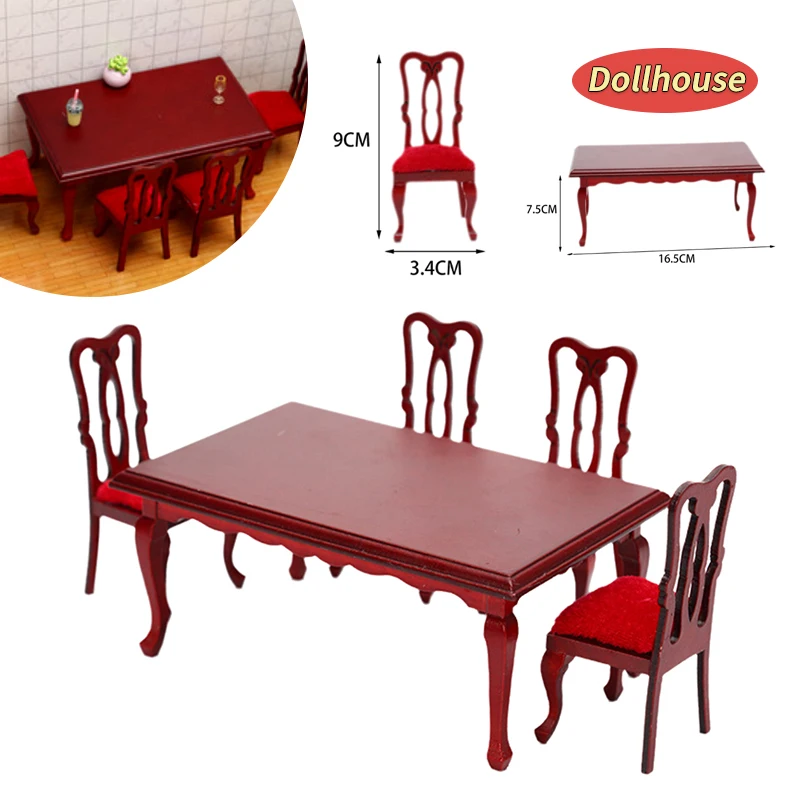 1Pcs DIY Accessories Miniatures Wooden Retro Simulation Dining Table Chair 1:12 Dollhouse Furniture Toy
