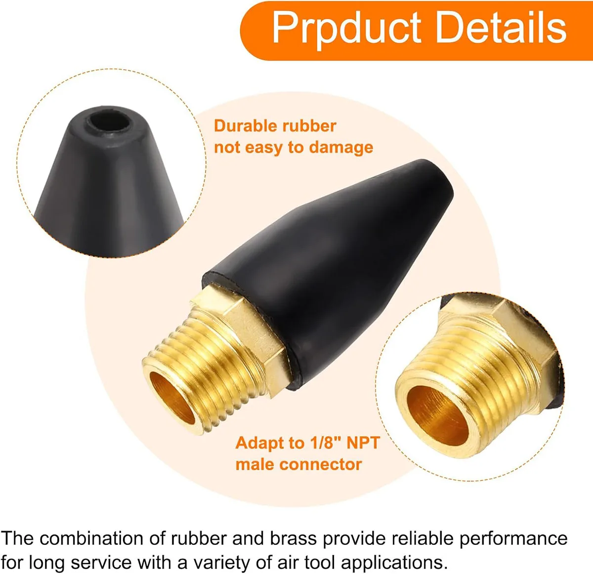 1/2/10/20Pcs Rubber Brass Safety Tip Nozzle Air Compressor For Air Blow Tools 1/8'' NPT Male Parts Set Blower Nozzle Head Tools