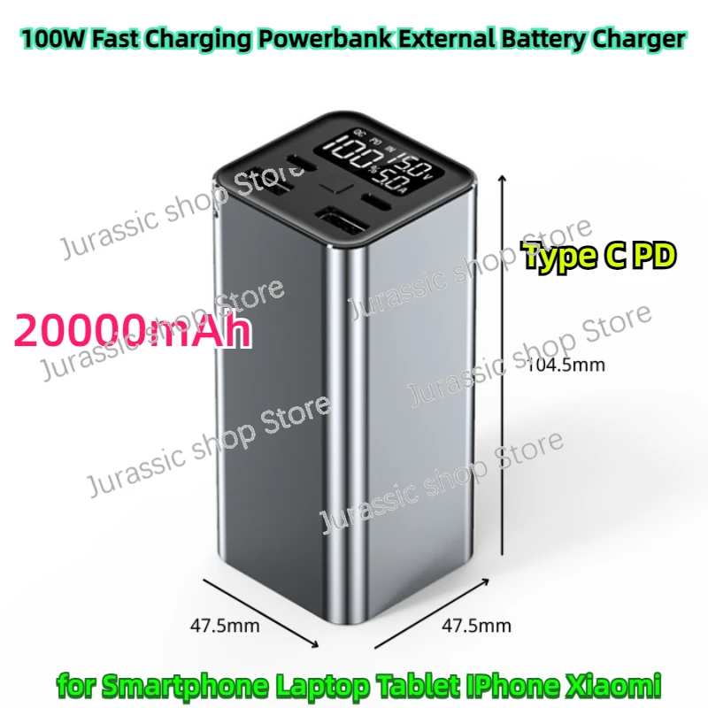 

100W Fast Charging Powerbank External Battery Charger 20000mAh Power Bank Type C PD for Smartphone Laptop Tablet