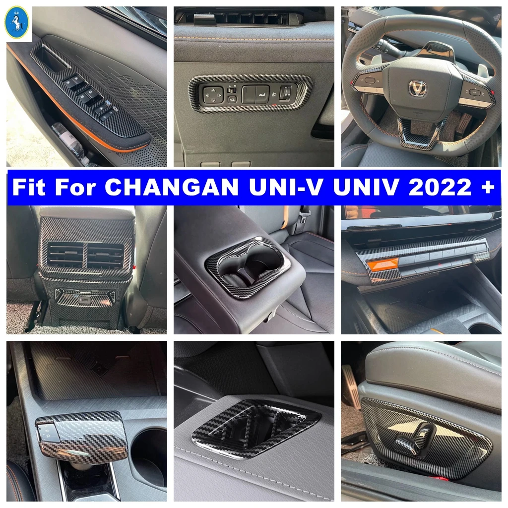 

Carbon Fiber Look Gear Shift Head / Steering Wheel / Dashboard Air AC Cover Trim For CHANGAN UNI-V UNIV 2022 2023 Accessories