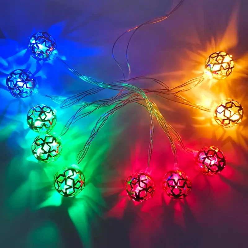 Catena di illuminazione a LED marocco Ball Iron Hollow Small Balls String Christmas Festival cortile lampada decorativa per esterni