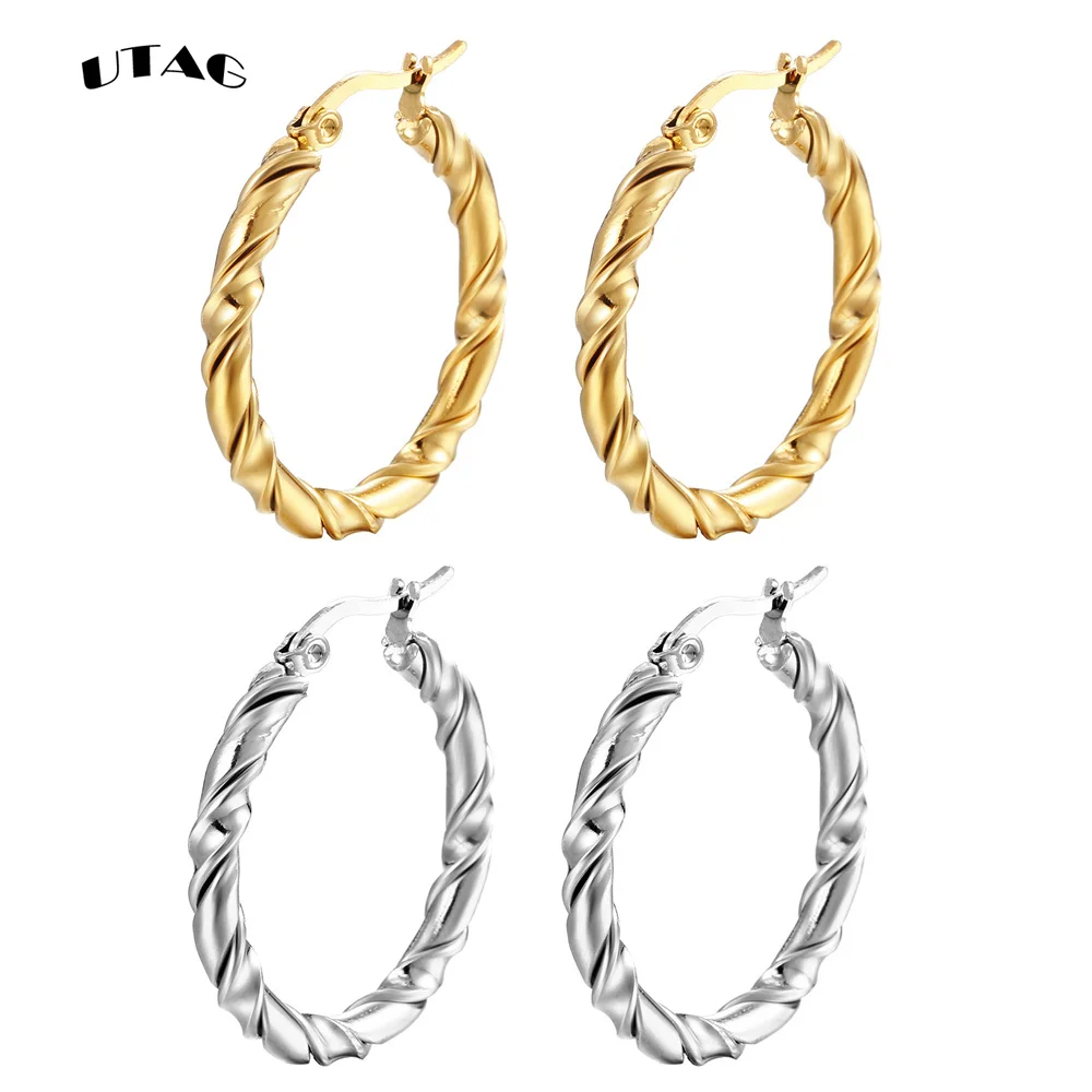 1pair Vintage Twisted Hoop Earrings for Women Gold Plated Stainless Steel Twist Ear Buckle Stackable Circle Hoops Party Jewelry