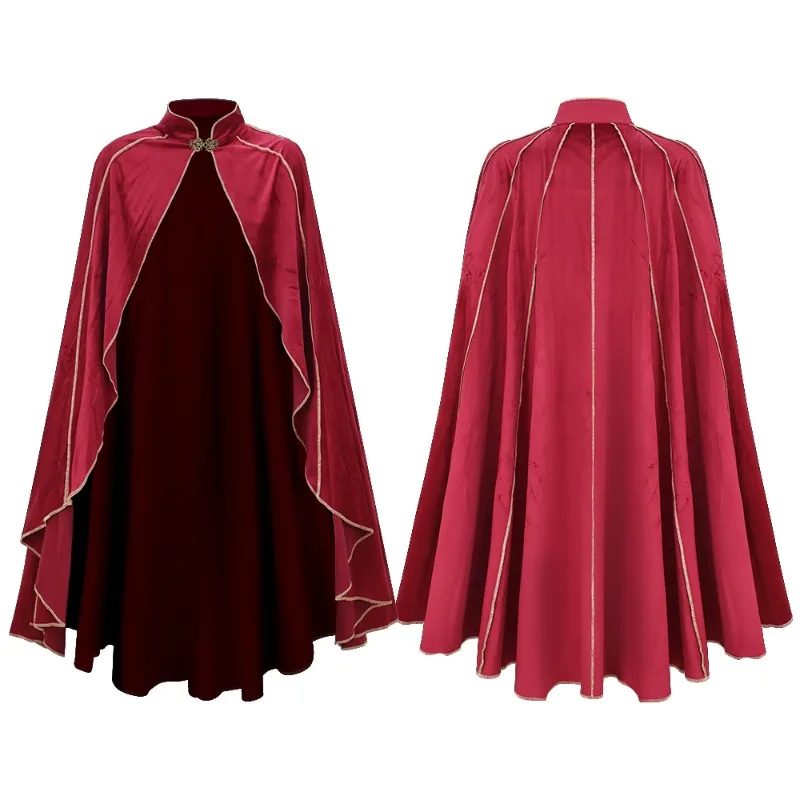1pc Medieval Suede Hooded Cloak Vintage Halloween Cosplay Cape Stage Masquerade Performance Role Play Costume Supplies