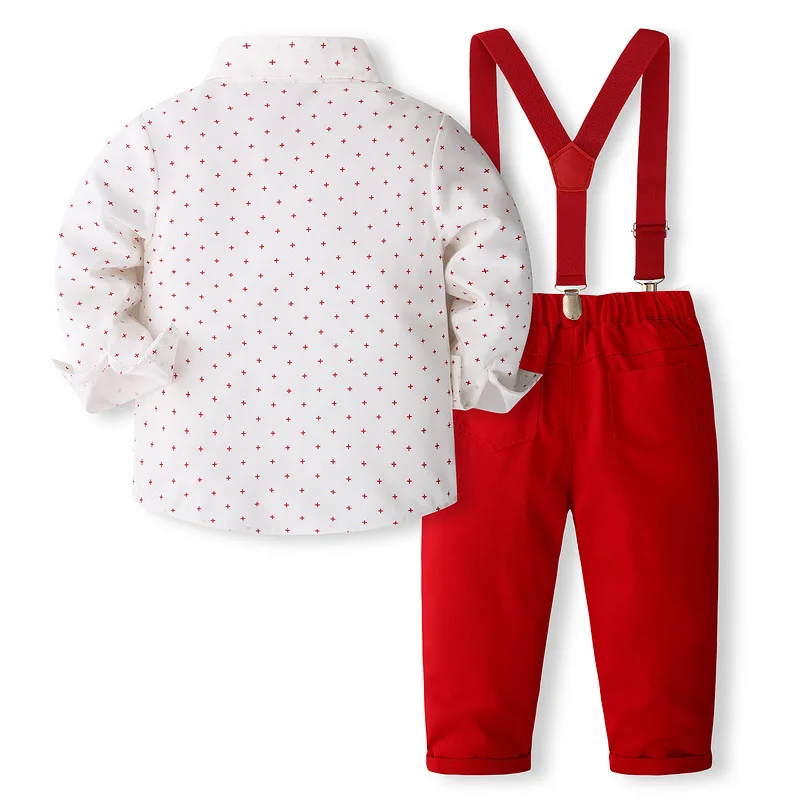 Children's Sets Spring Autumn Toddler Boy Clothing Fashion Gentleman Tie Long Sleeve Baby Tops+Pants+Straps Kids Clothes BC1846