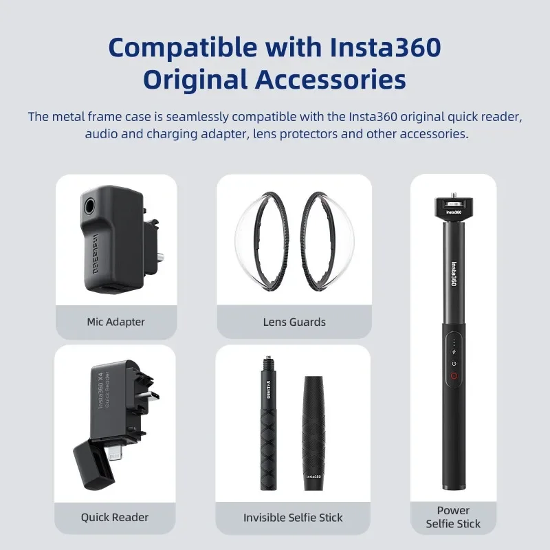 حافظة بإطار معدني من AMagisn لملحقات قفص واقٍ من سبائك الألومنيوم Insta360 X4 مع غطاء عدسة وحامل حذاء بارد