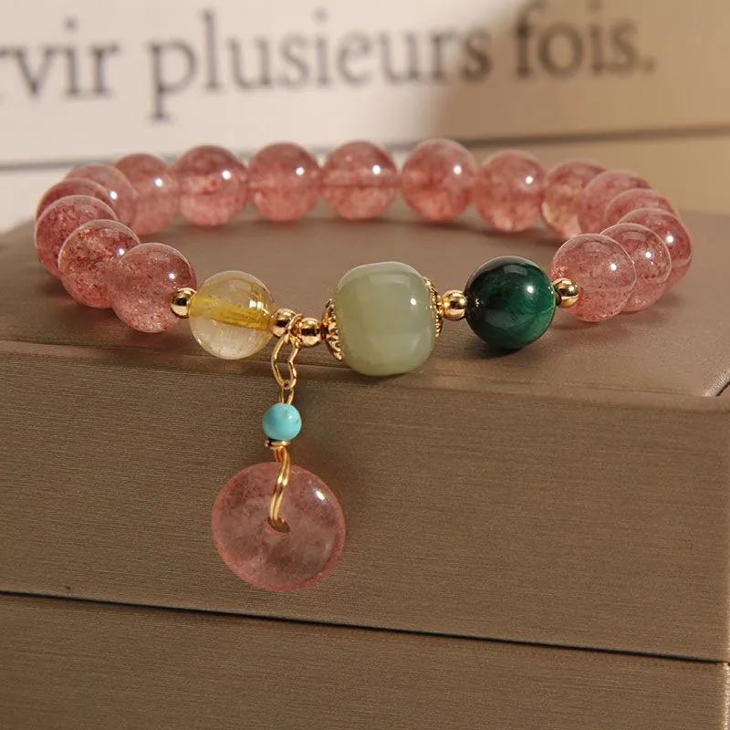 

Strawberry Quartz Bracelets Real Chinese Talismans Designer Gift Women Bead Vintage Men Natural Green Jewelry Man Jadeite