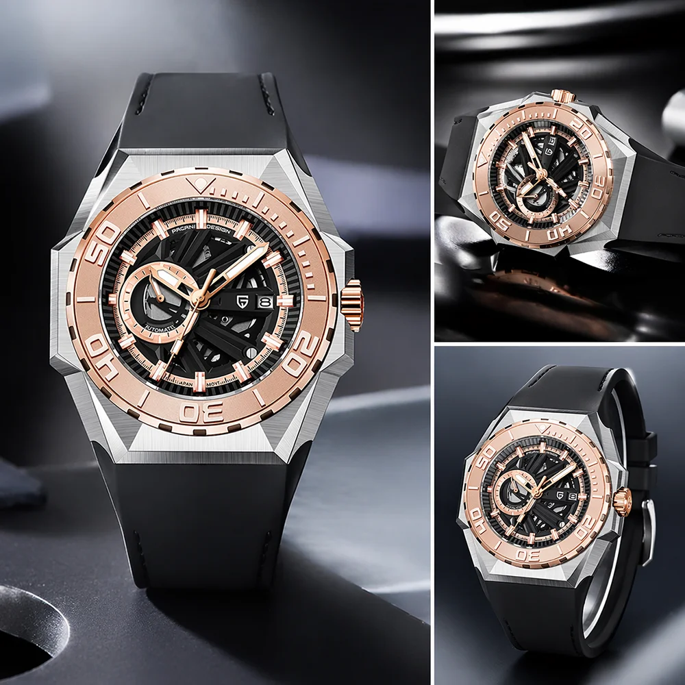 PAGANI DESIGN 47MM Men Automatic Watches Stainless Steel Japan 8217 Movement Sapphire 100M Waterproof Wristwatch Watch for Men