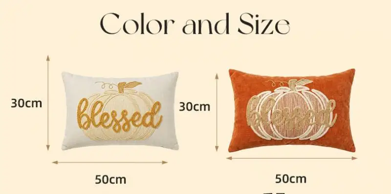 Herbst-Ernte Handtuchbestickter Kürbis-Kissenbezug Cojines Retro Unsichtbarer Reißverschluss Sofa Dekorative Kissenhüllen 30x50cm – Detail 5