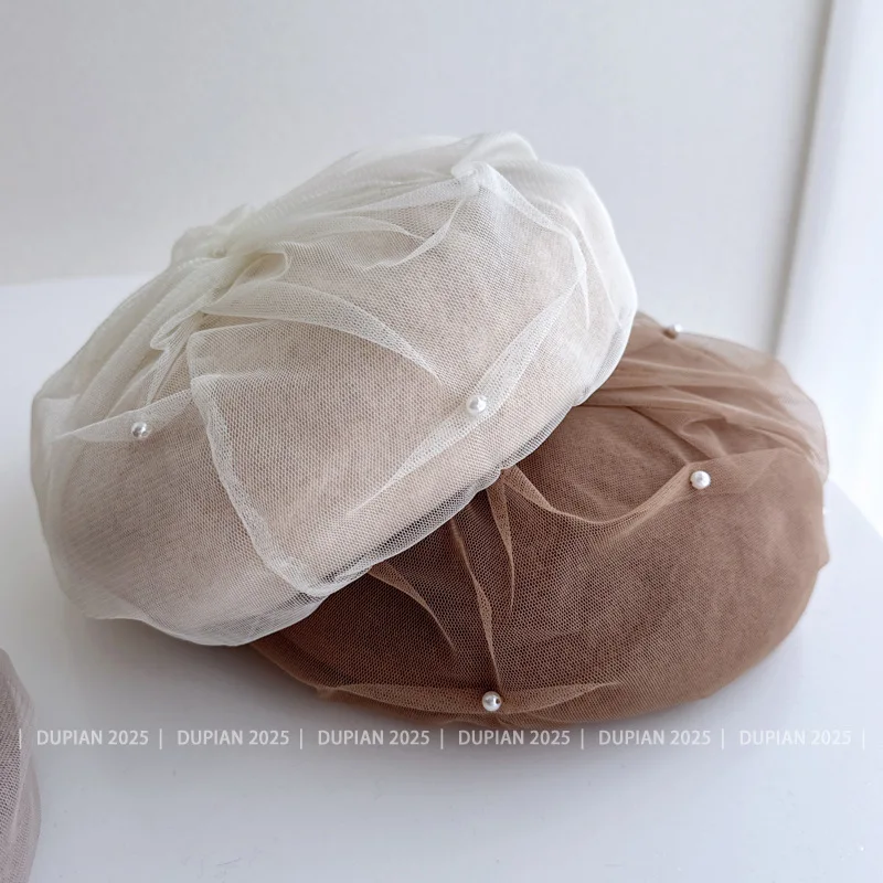 قبعات صوف شبكية من اللؤلؤ مخيطة يدويًا عالية الجودة مع قبعة رسام على طراز سيدة أنيقة ومتعددة الاستخدامات بلون اليقطين عصري