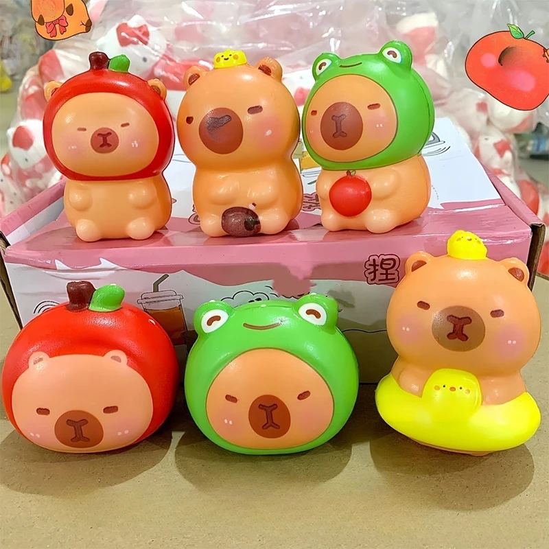 1 pçs bonito dos desenhos animados capivara chapéu espremendo brinquedo de silicone lento rebote brinquedo de descompressão ventilação ornamentos brinquedo de presente das crianças