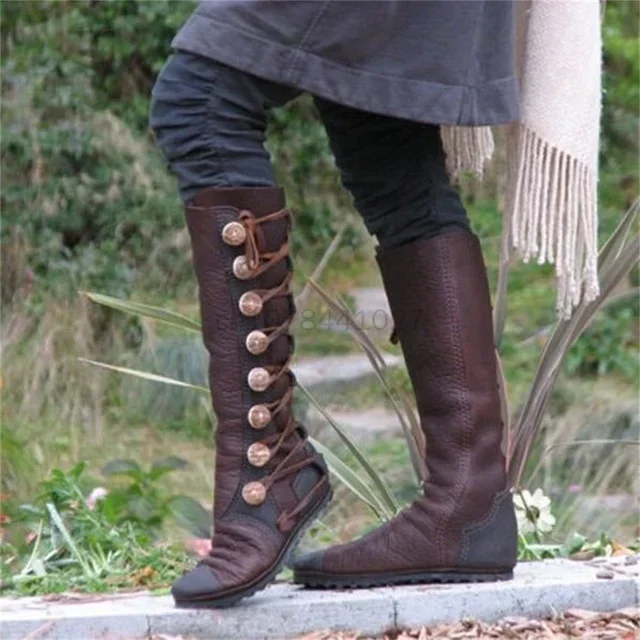 Steampunk bottes de Pirate médiévales rétro femmes fermeture éclair en cuir PU Viking rétro bouton hommes chevalier chasseur Cosplay chaussures fête de carnaval