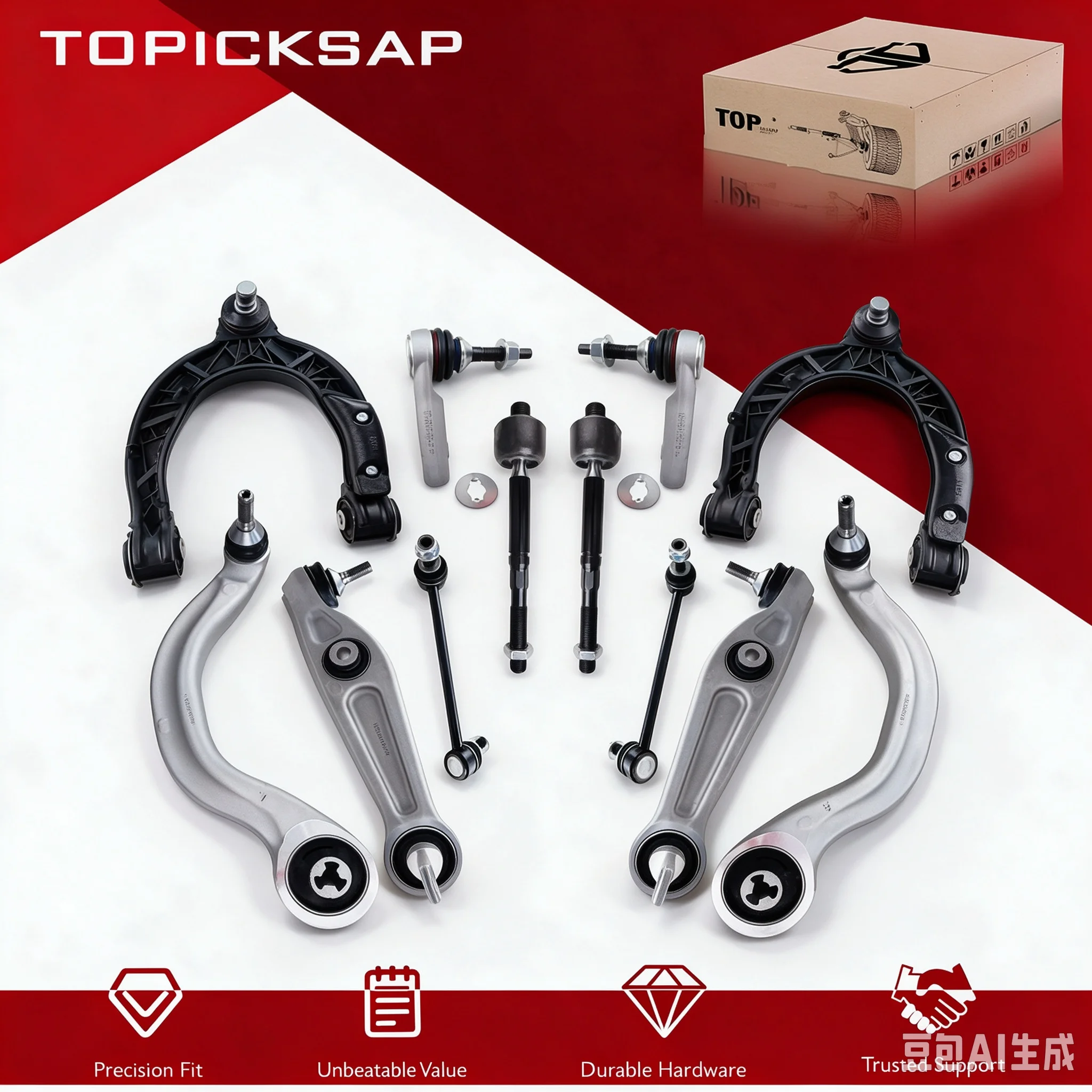 TOPICKSAP 12Pcs Front Control Arm w/Ball Joint Stabilizer Link & Tie Rod Kit for Tesla Model Y 2019-2022 Suspension 1044321-00-G