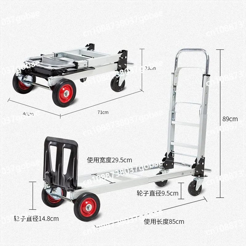 Aluminum Travel Trolley Household Four-Wheel Folding Shopping Hand Cart with Heavy Duty Luggage Pull Rod Flatbed  Handling Tool