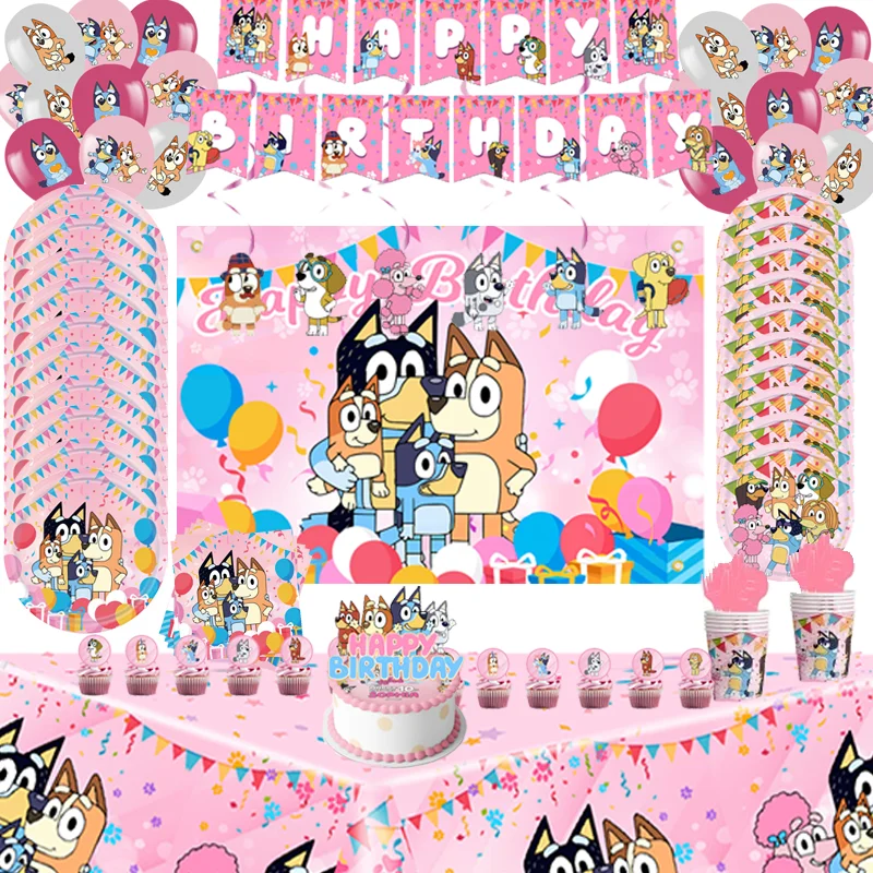 Nueva decoración de fiesta de cumpleaños rosa azul, servilleta de papel rosa azul, plato, vajilla, telón de fondo, globo, suministros para Baby Shower