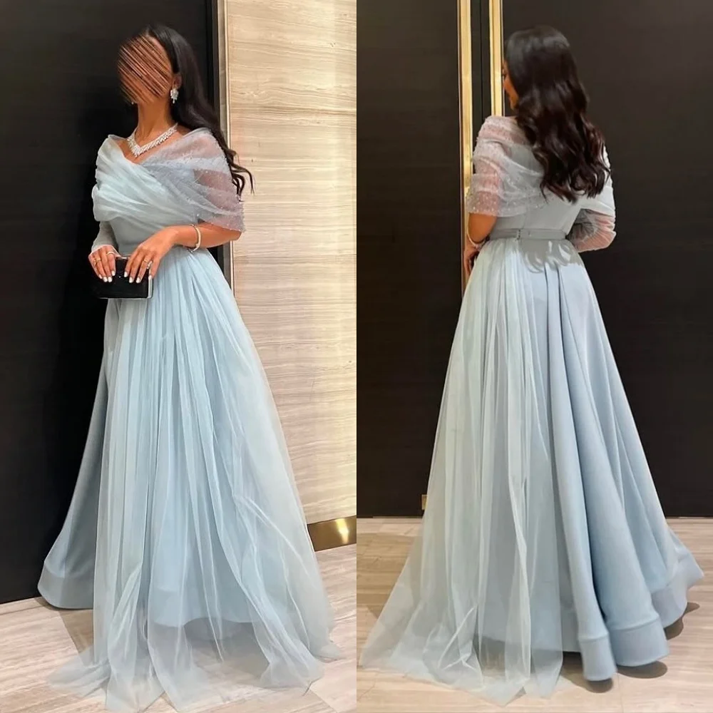 

Customized Jersey Pleat Net Off-the-shoulder A-line Long Bespoke Occasion Dresses High Quality Evening Elegant Party Dress