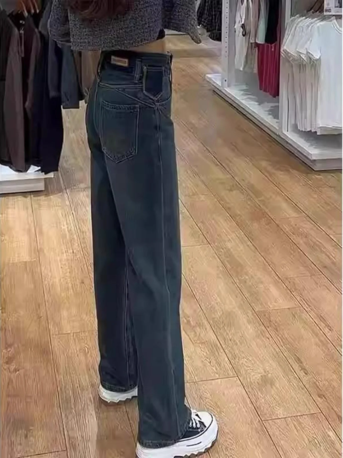 

Прямые джинсовые джинсы больших размеров, женские свободные широкие брюки, утягивающие брюки в стиле ретро, осенние новые брюки