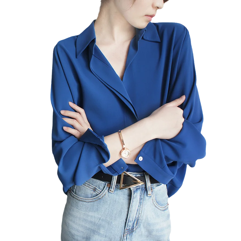 Spring and Autumn New Klein Blue Chiffon Shirt for Women High-end Shirt Design Niche Top for Women