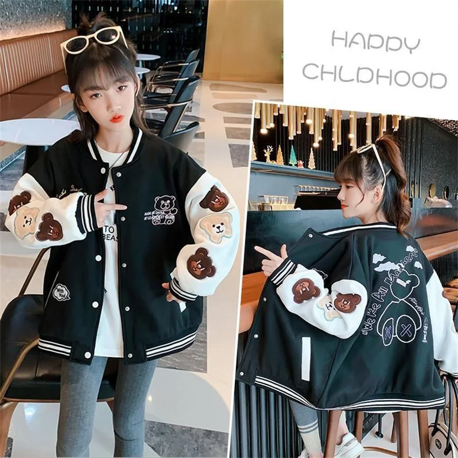 Spring And Autumn Vibe Style Baseball Uniform New Bomber Jacket For Girls Fashion Retro Clothes Streetwear Oversized Coat