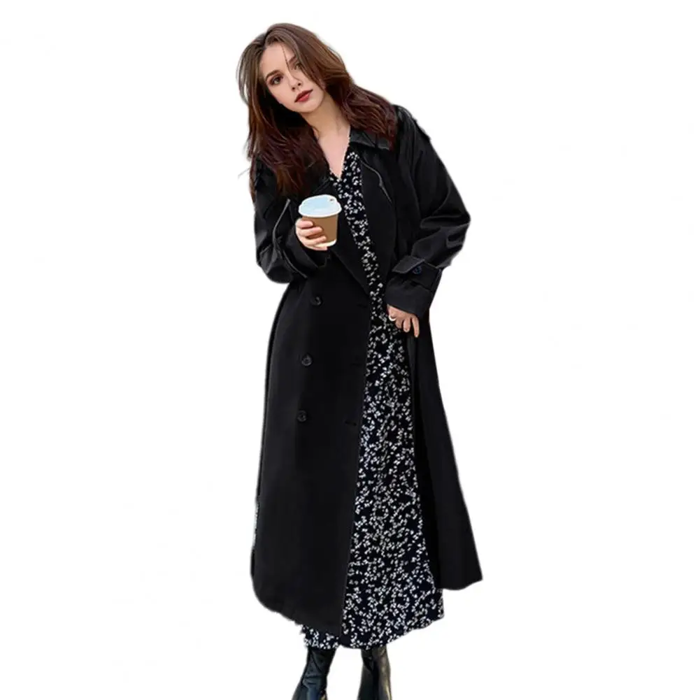 Mid-length Women Jacket Elegant Mid-calf Length Women's Overcoat with Belt Double-breasted Design for Fall Spring Women