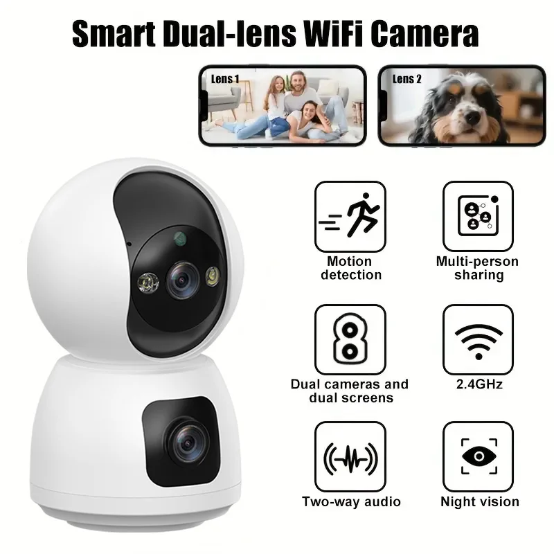 M606 Wifi Camera 360° Coverage Two-way Talk Surveillance Security Human Pet Detection One Touch Call Camera 1-2Pcs