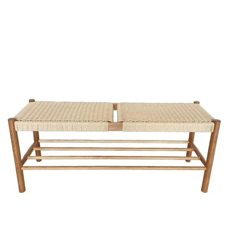 Modern European Solid Wood Chair Natural Hemp Rope Woven Rattan Stool Casual Dining Chair Bed Footstool Shoe Stool Living