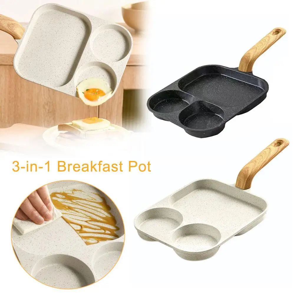 3-in-1 Home Breakfast Frying Pan Aluminum Single Bottom Non-stick Burger Egg Fried Pan Multi-purpose Patty Steak M4w0