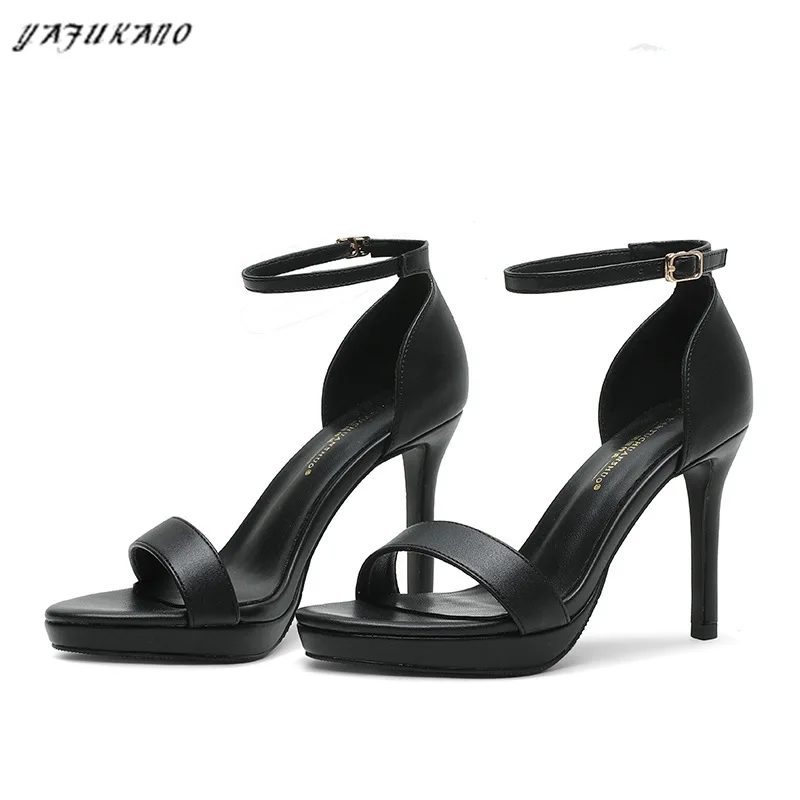 10 Cm Temperament Elegant Stiletto Women Sandals Crystal Open Toe Platform One Word Buckle High Heels Party Wedding Shoes 32 33