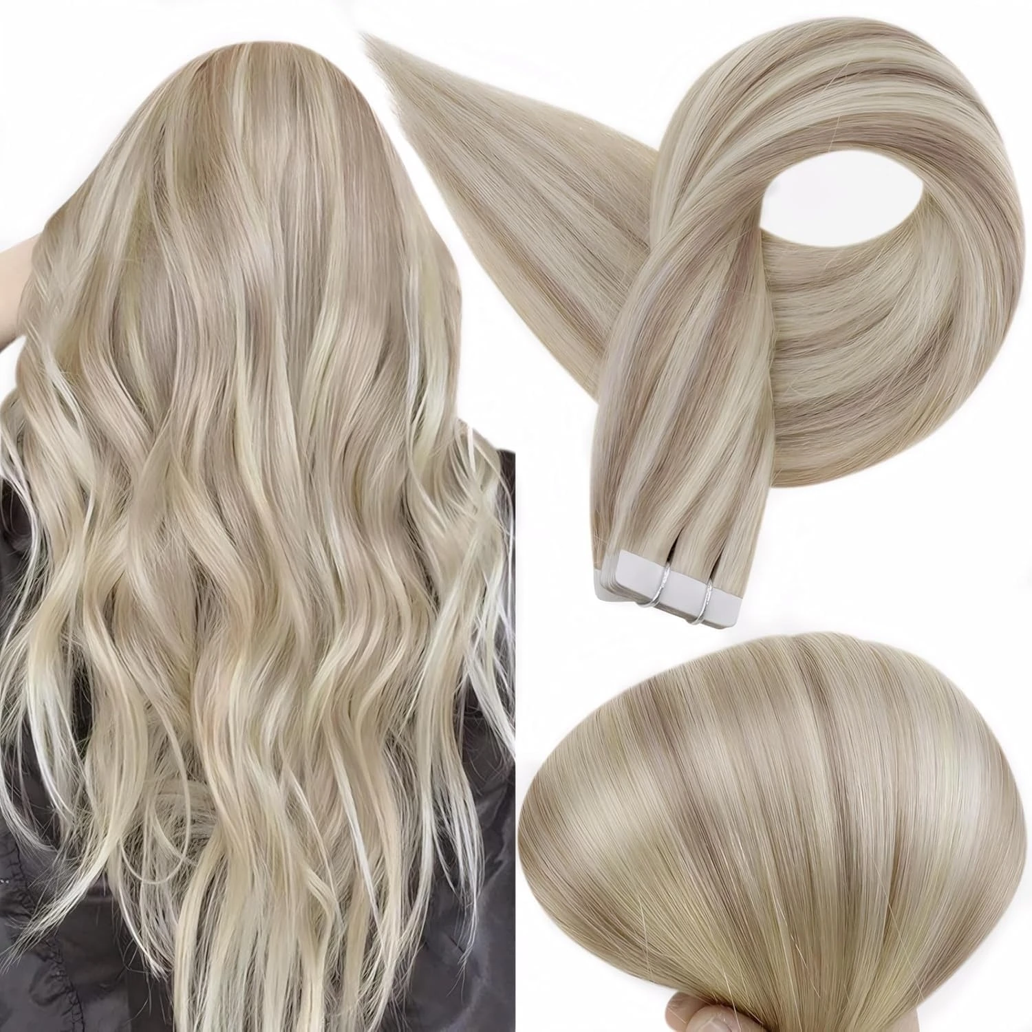 Full Shine Tape in Hair Extensions 20 Pcs Skin Weft Glue on 100% Real Straight Human Hair Piano Color for Women