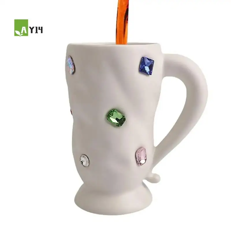 

AY14 -Crystal Coffee Mugs Novelty Colorful Gemstone White Mug Unique Irregular Design Coffee Mugs For Wedding Festive