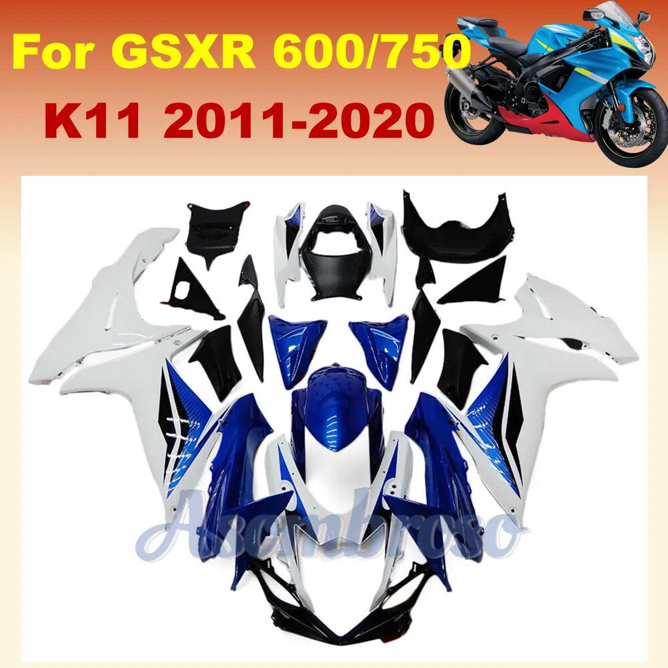 Motorcycle Fairing Kit Suitable for Suzuki GSXR600 2011-2020 2019 Blue white set GSXR750 12 13 14 15 16 17 18