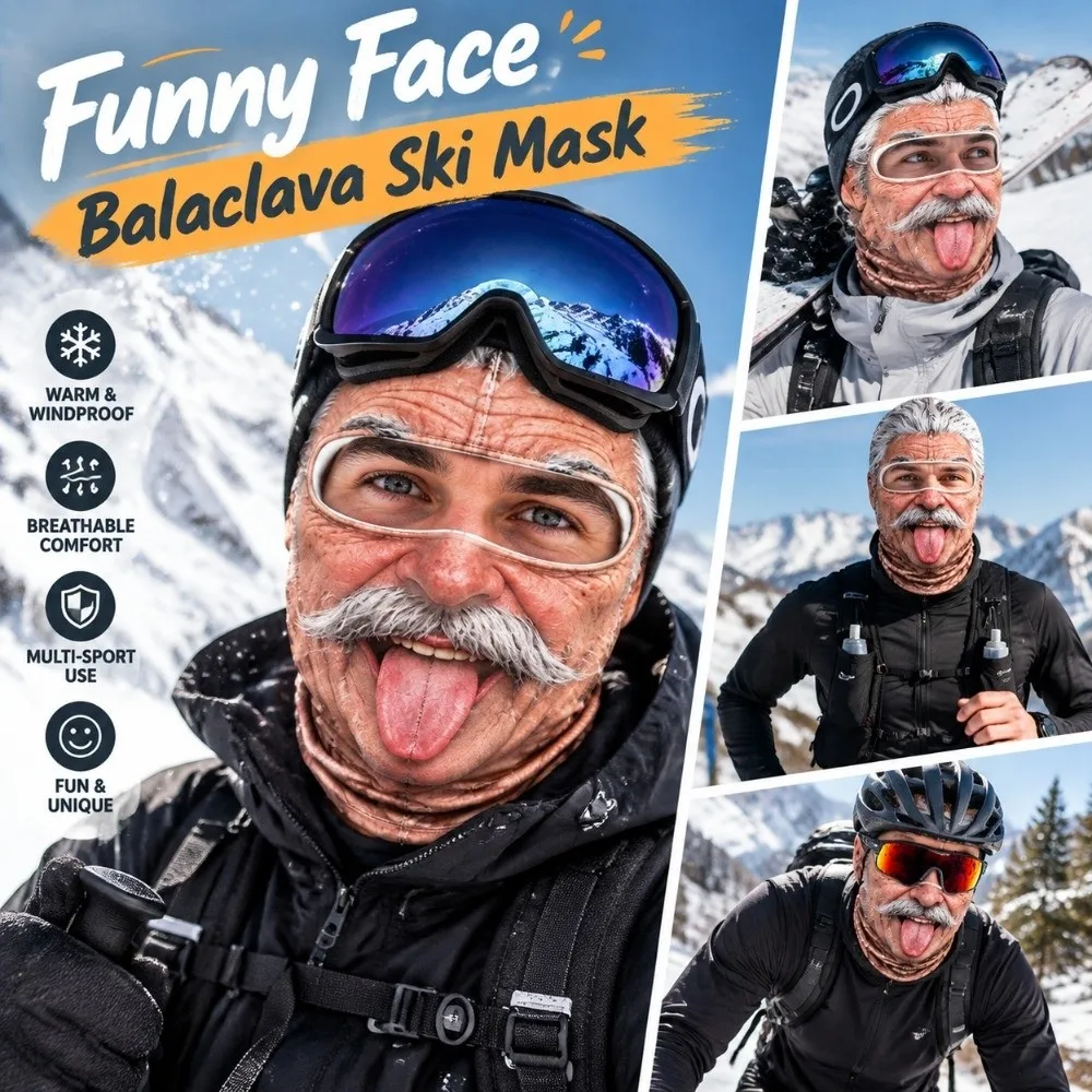 Realistic Print Realistic Face Dralon Warm Mask Full Face Coverage 3D Printed Design Full Face Neck Gaiter Reusable Fabric
